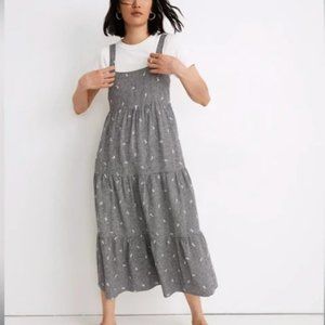 Madewell Blue and White Gingham Tierd Midi Dress